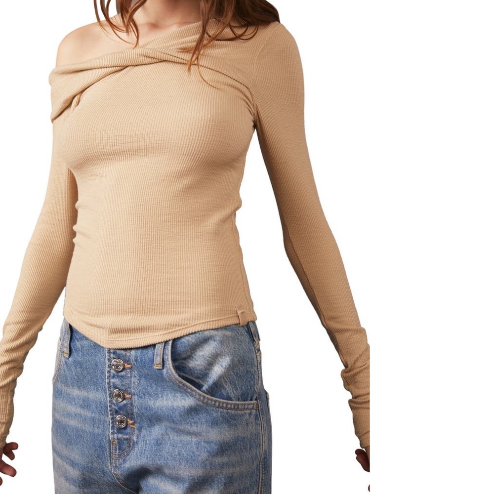 NWT! Free People We The Free Addie Layering Top Long Sleeve Tan XL
